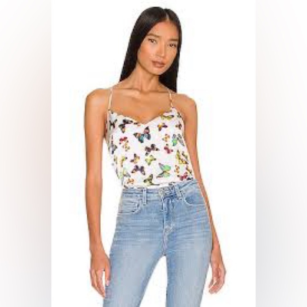 L'AGENCE White Butterfly Print Bodysuit